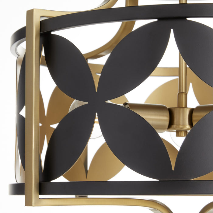 Quorum 283-18-5980 Three Light Semi Flush Mount, Matte Black w/Aged Brass