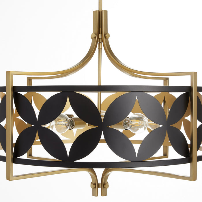 Quorum 883-5-5980 Five Light Pendant, Matte Black w/Aged Brass
