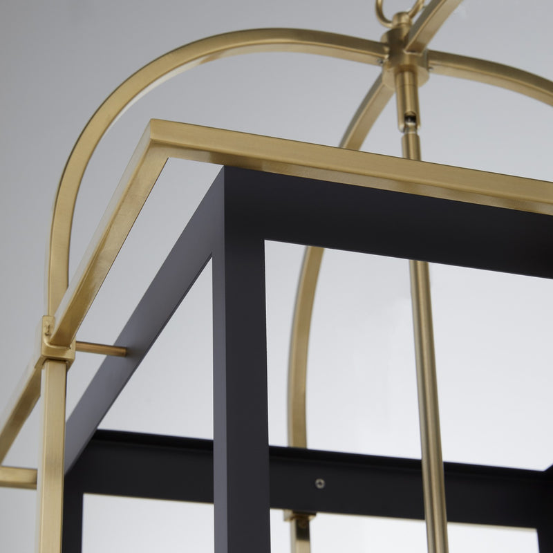 Quorum 8216-4-5980 Four Light Pendant, Matte Black w/Aged Brass