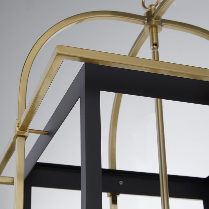 Quorum 8216-4-5980 Four Light Pendant, Matte Black w/Aged Brass