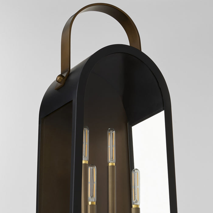 Quorum 72-30-5982 Four Light Lantern, Matte Black w/ Aged Copper
