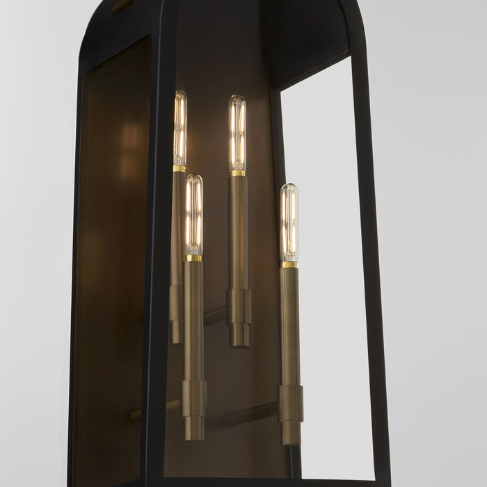 Quorum 72-30-5982 Four Light Lantern, Matte Black w/ Aged Copper