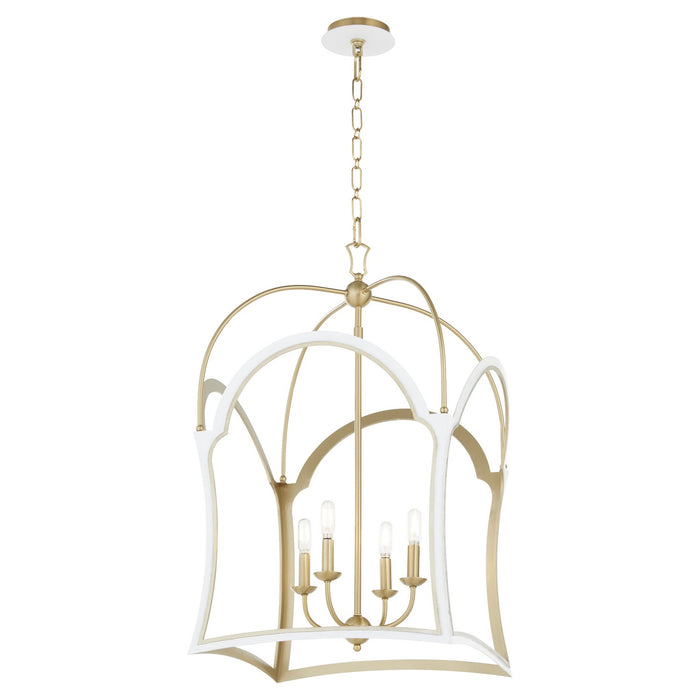 Quorum 8217-4-0880 Four Light Lantern, Studio White w/ Aged Brass