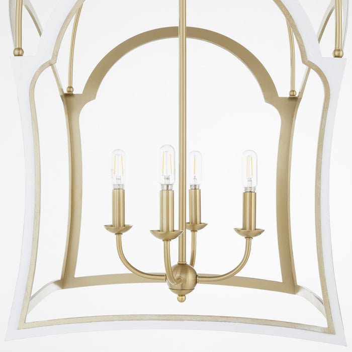 Quorum 8217-4-0880 Four Light Lantern, Studio White w/ Aged Brass