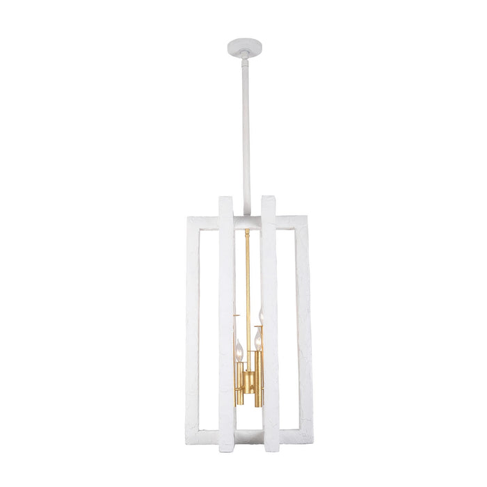 Kalco 522251SGLW Four Light Foyer Pendant, Soft Gold and White