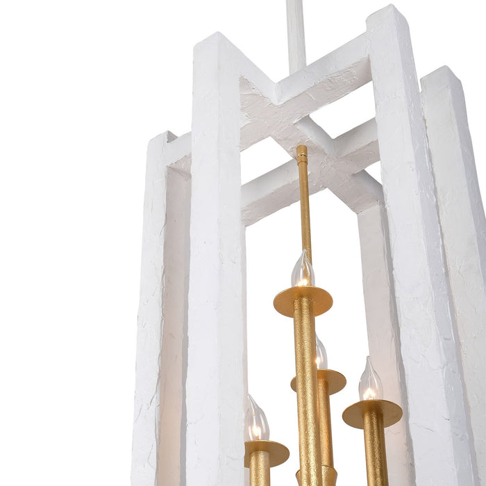 Kalco 522251SGLW Four Light Foyer Pendant, Soft Gold and White