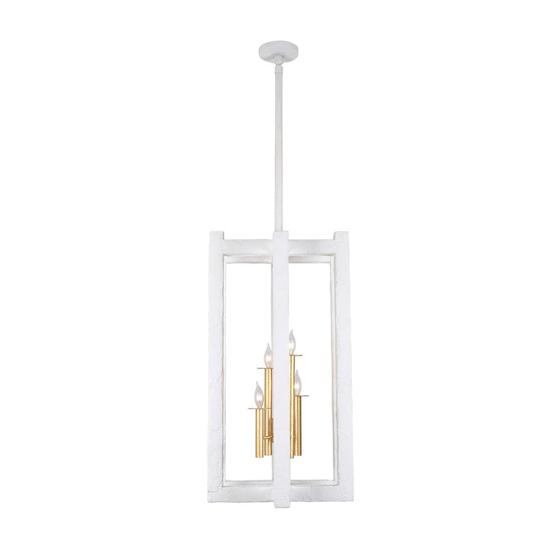 Kalco 522251SGLW Four Light Foyer Pendant, Soft Gold and White