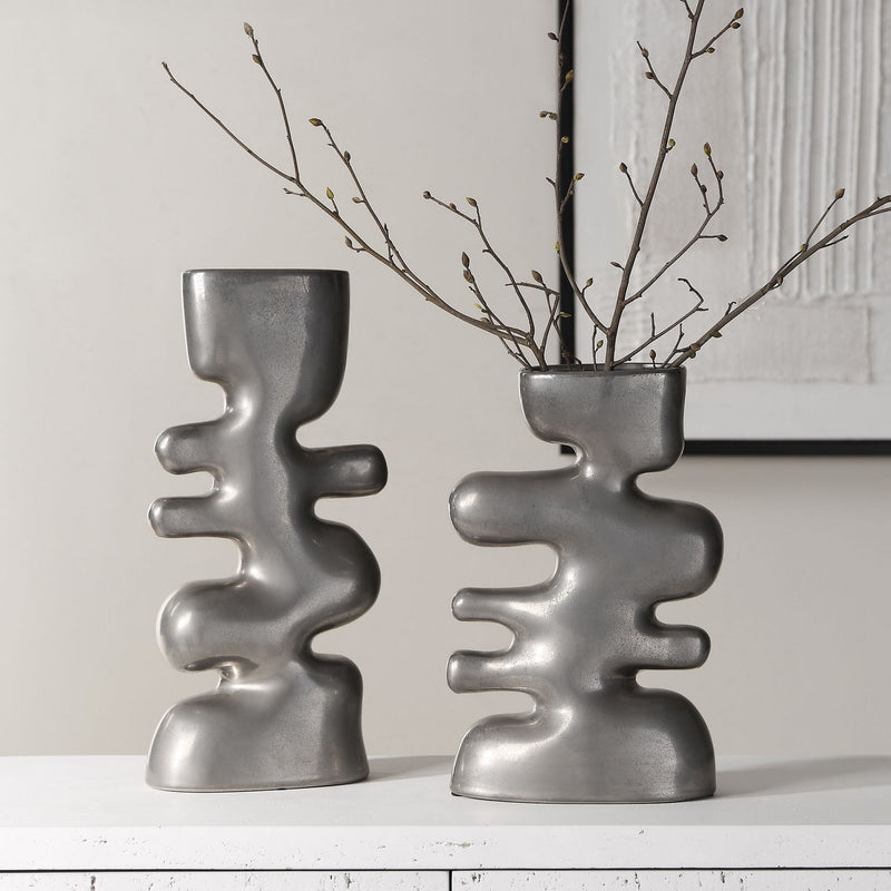 Uttermost 18145 Vases Set/2, Tarnished Nickel Glaze