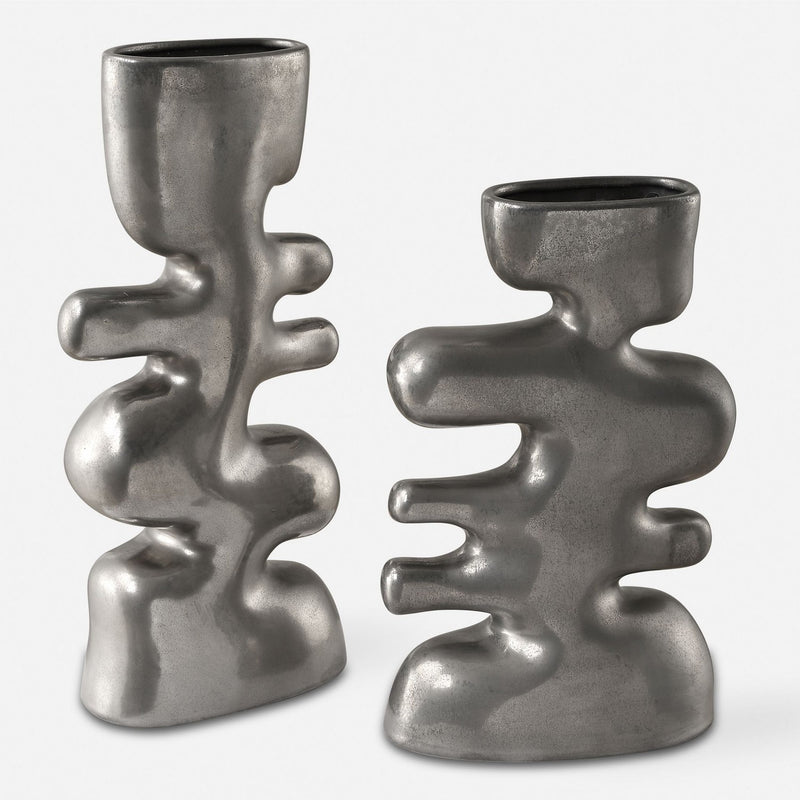 Uttermost 18145 Vases Set/2, Tarnished Nickel Glaze