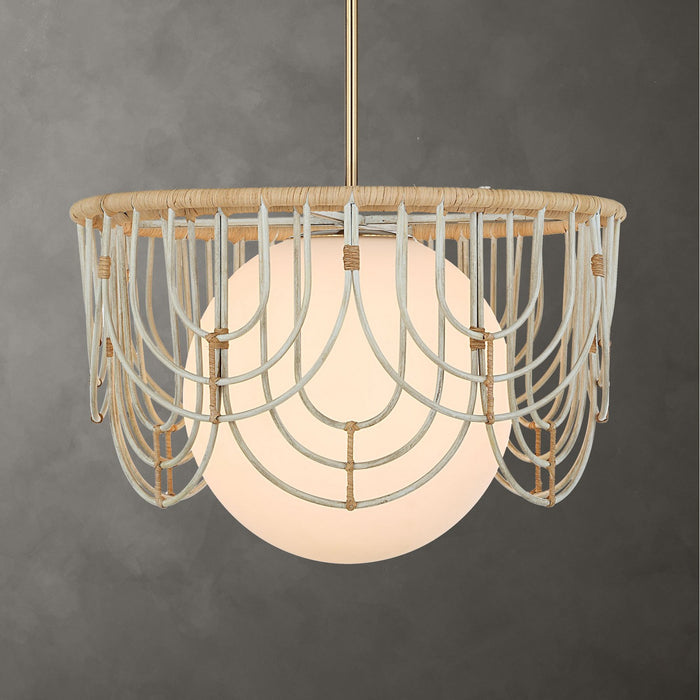 Uttermost 21605 One Light Pendant, Warm Brass And Antique White