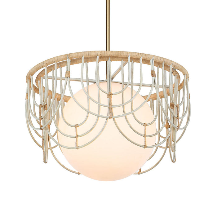 Uttermost 21605 One Light Pendant, Warm Brass And Antique White