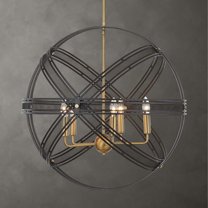 Uttermost 21606 Five Light Pendant, Bronze And Antique Brass