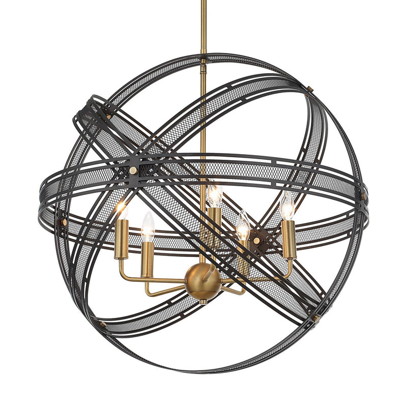 Uttermost 21606 Five Light Pendant, Bronze And Antique Brass