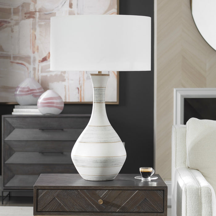 Uttermost 30381-1 One Light Table Lamp, Striped Soft Ivory, Blue, And Tan