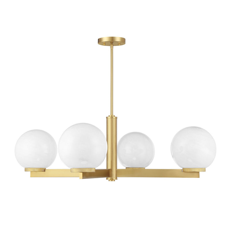 Meridian M100123NB Four Light Chandelier, Natural Brass