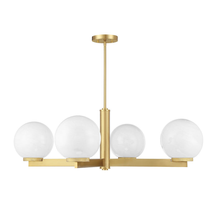 Meridian M100123NB Four Light Chandelier, Natural Brass