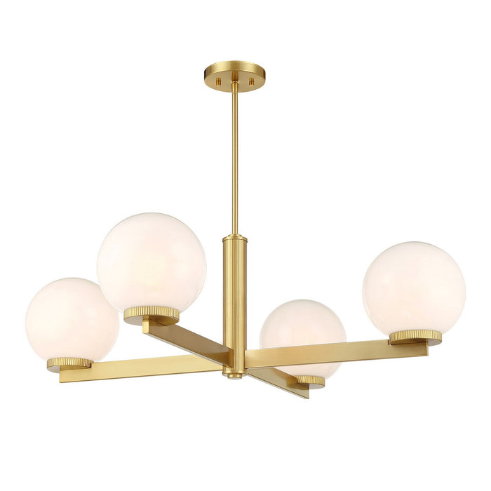 Meridian M100123NB Four Light Chandelier, Natural Brass