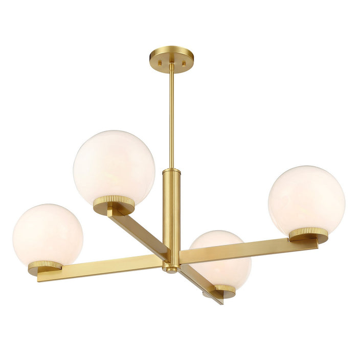 Meridian M100123NB Four Light Chandelier, Natural Brass
