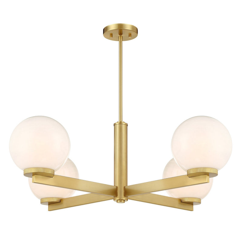 Meridian M100123NB Four Light Chandelier, Natural Brass