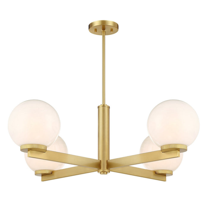 Meridian M100123NB Four Light Chandelier, Natural Brass