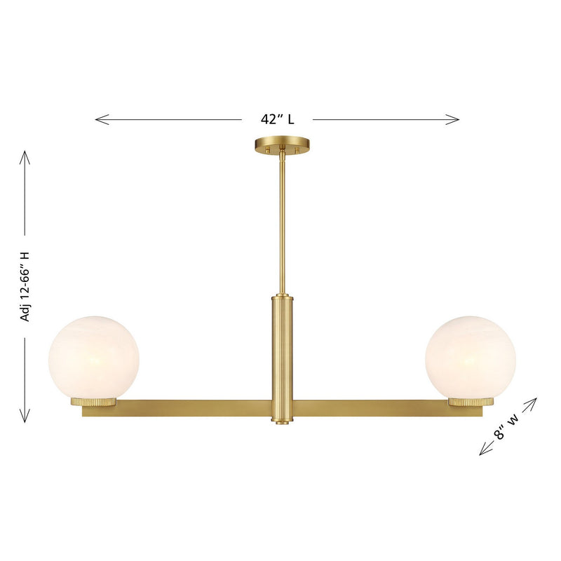 Meridian M100124NB Two Light Linear Chandelier, Natural Brass