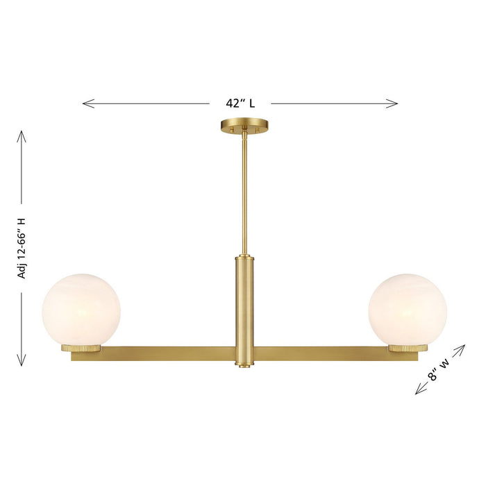 Meridian M100124NB Two Light Linear Chandelier, Natural Brass