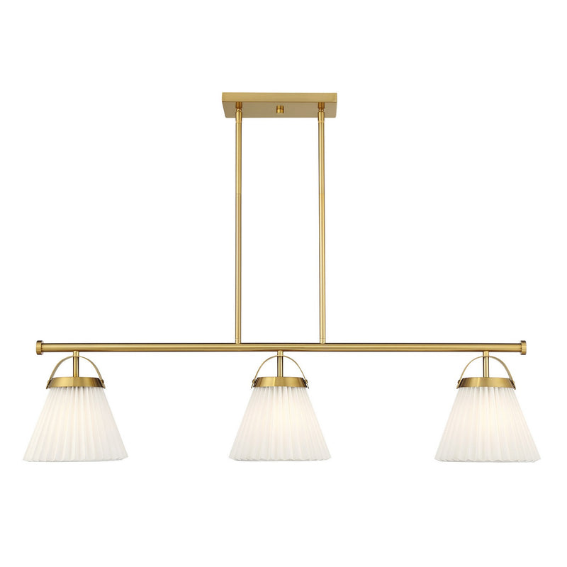 Meridian M100125NB Three Light Linear Chandelier, Natural Brass