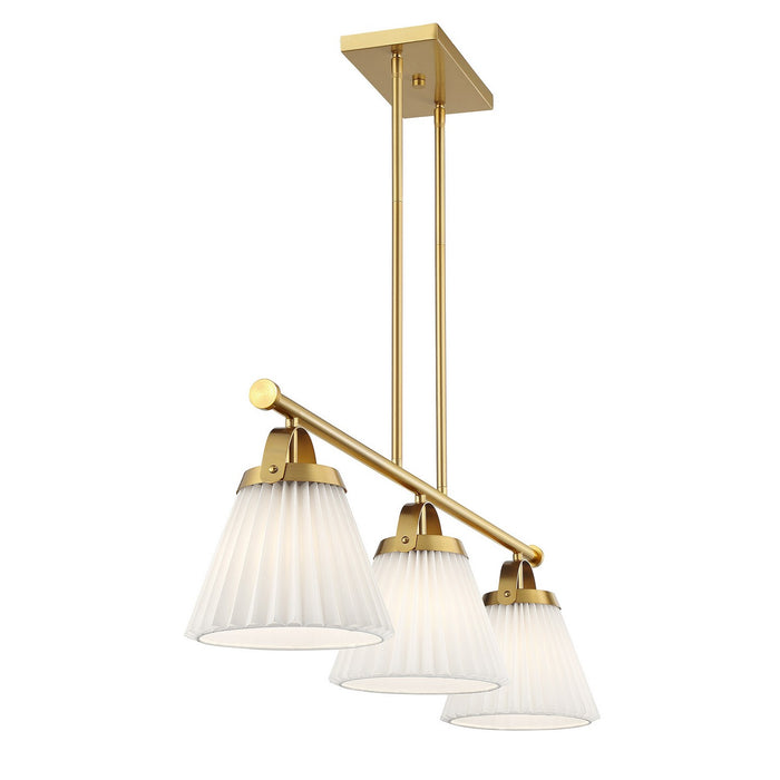 Meridian M100125NB Three Light Linear Chandelier, Natural Brass