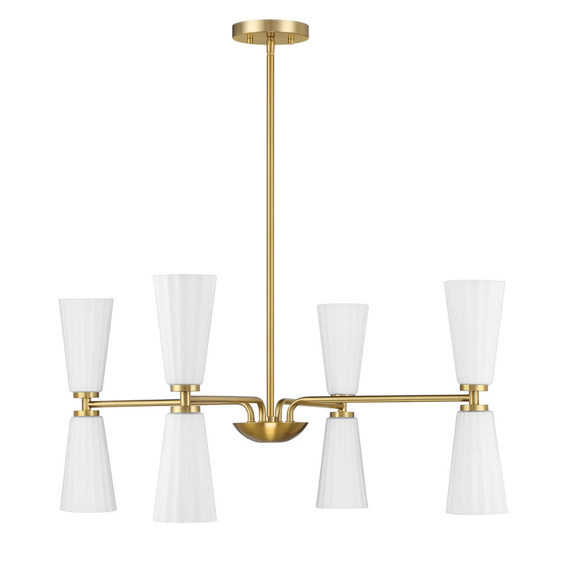 Meridian M100126NB Eight Light Chandelier, Natural Brass