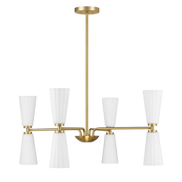 Meridian M100126NB Eight Light Chandelier, Natural Brass