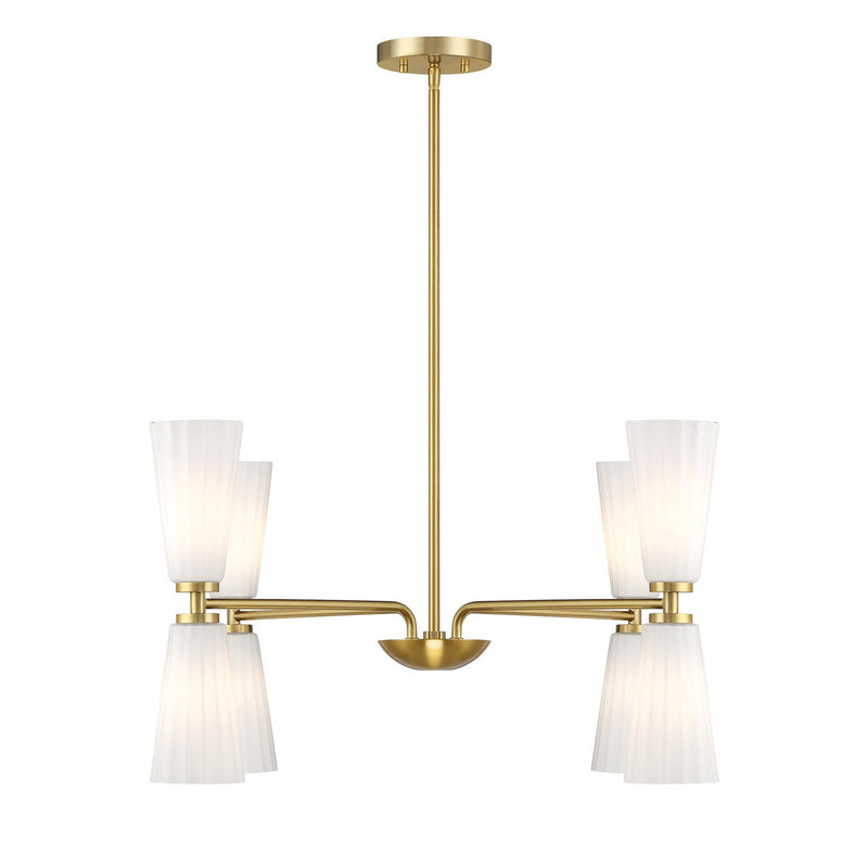Meridian M100126NB Eight Light Chandelier, Natural Brass