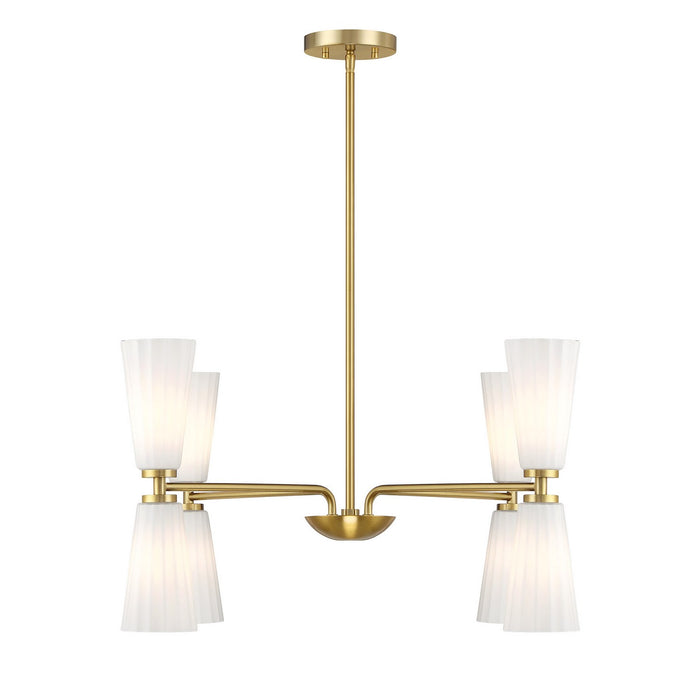 Meridian M100126NB Eight Light Chandelier, Natural Brass