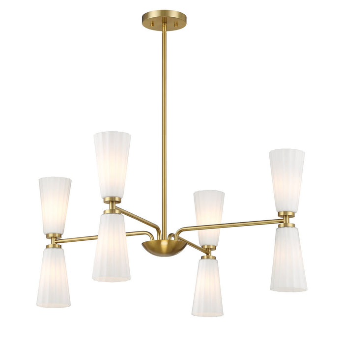 Meridian M100126NB Eight Light Chandelier, Natural Brass
