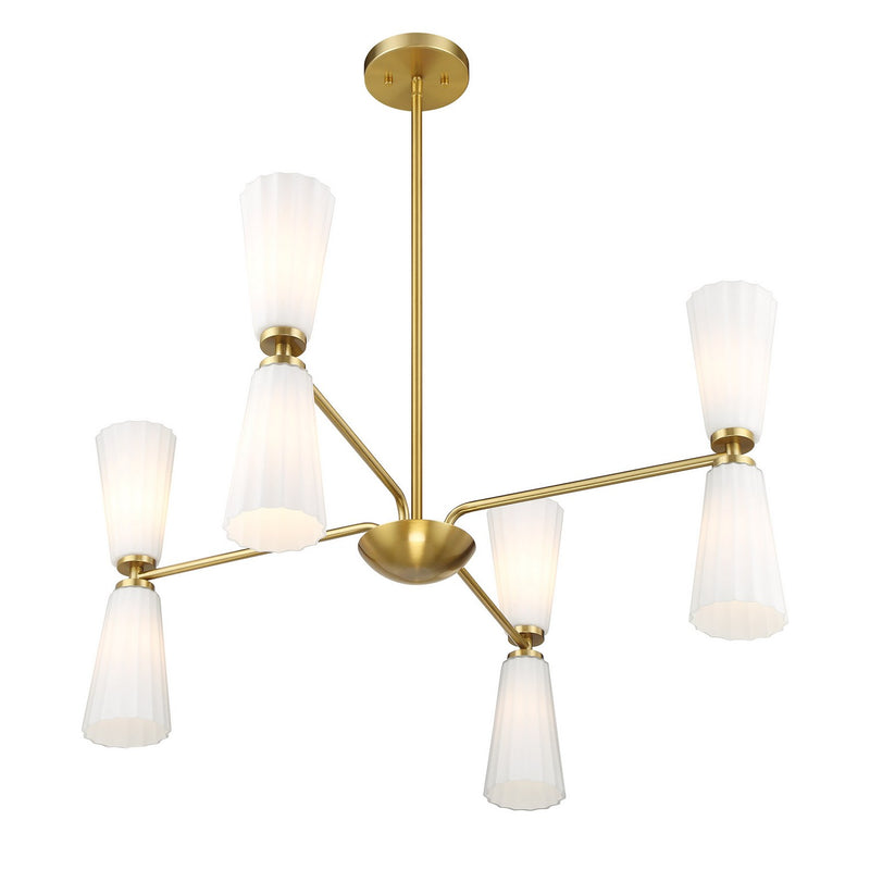 Meridian M100126NB Eight Light Chandelier, Natural Brass