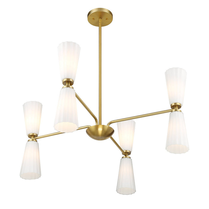 Meridian M100126NB Eight Light Chandelier, Natural Brass