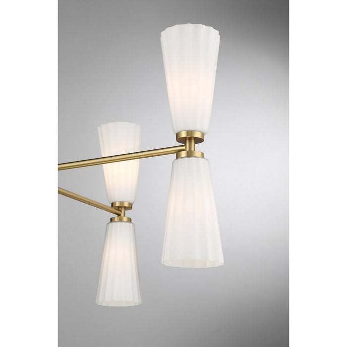 Meridian M100126NB Eight Light Chandelier, Natural Brass