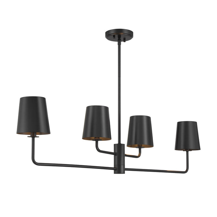 Meridian M100127MBK Four Light Linear Chandelier, Matte Black