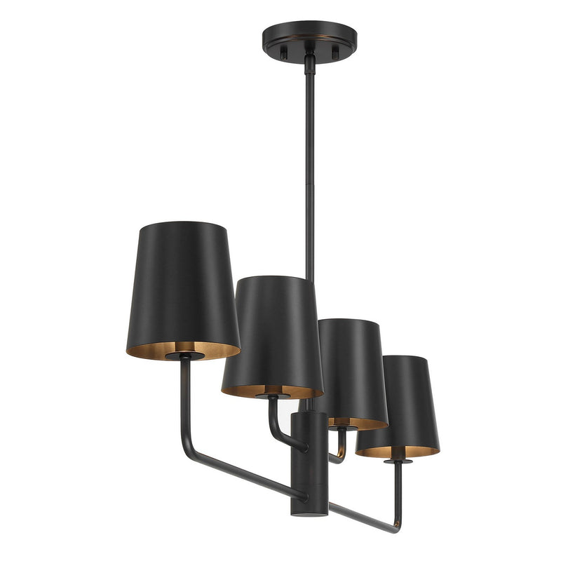 Meridian M100127MBK Four Light Linear Chandelier, Matte Black