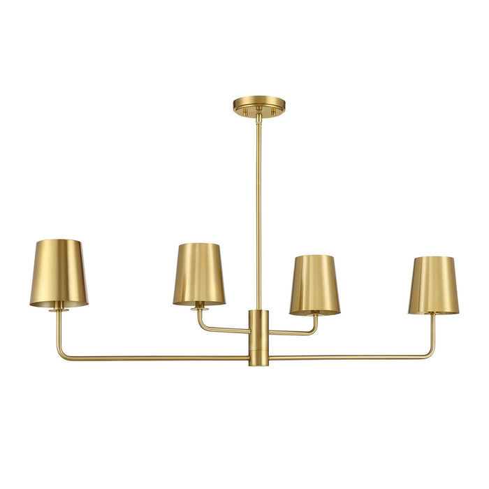 Meridian M100127NB Four Light Linear Chandelier, Natural Brass