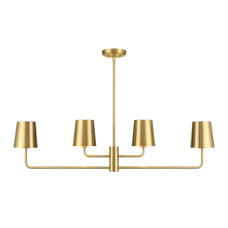 Meridian M100127NB Four Light Linear Chandelier, Natural Brass