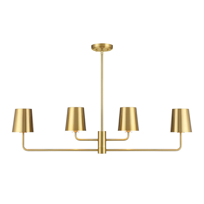 Meridian M100127NB Four Light Linear Chandelier, Natural Brass