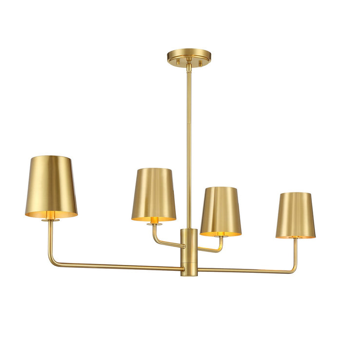 Meridian M100127NB Four Light Linear Chandelier, Natural Brass