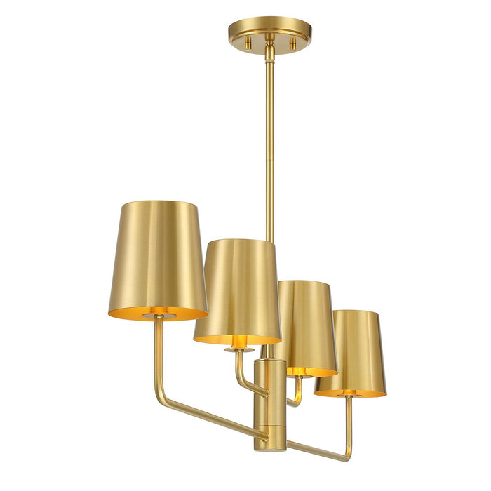 Meridian M100127NB Four Light Linear Chandelier, Natural Brass