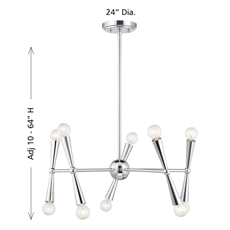 Meridian M100128CH Ten Light Chandelier, Chrome