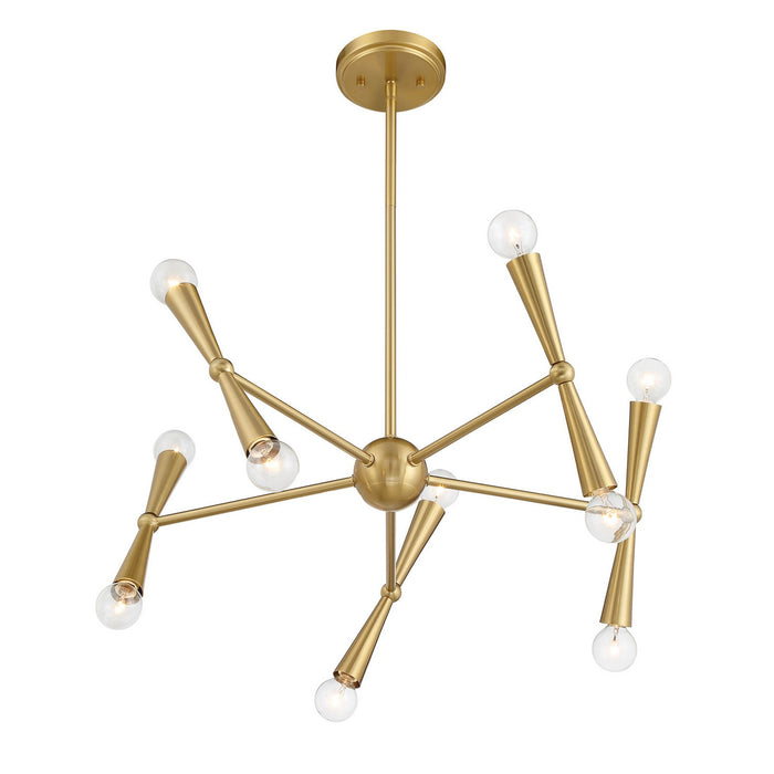 Meridian M100128NB Ten Light Chandelier, Natural Brass