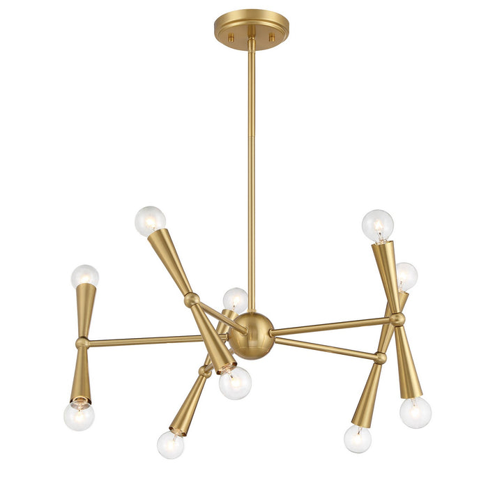 Meridian M100128NB Ten Light Chandelier, Natural Brass