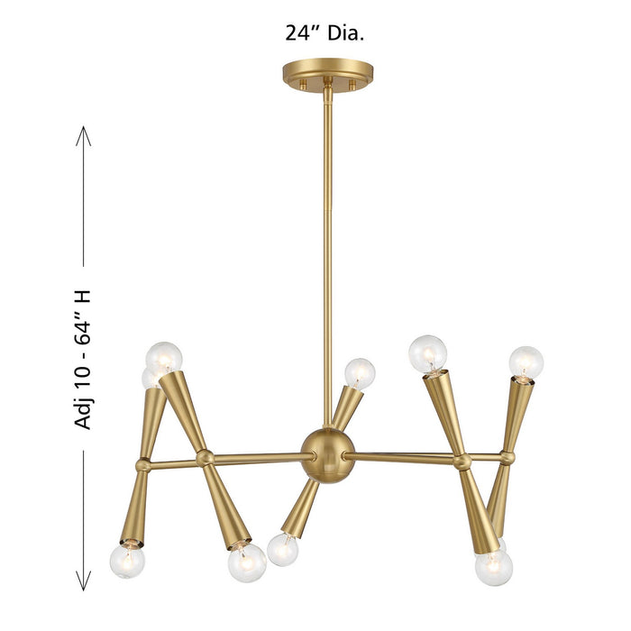 Meridian M100128NB Ten Light Chandelier, Natural Brass