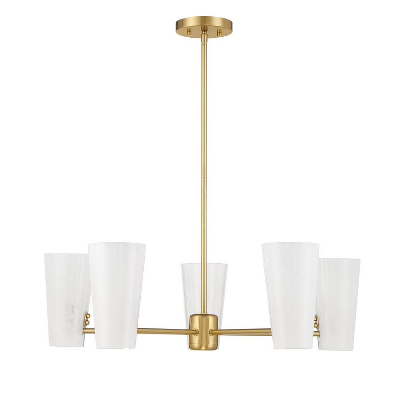 Meridian M100130NB Four Light Chandelier, Natural Brass