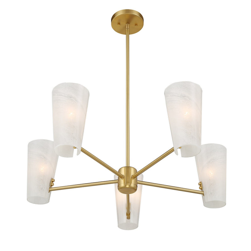 Meridian M100130NB Four Light Chandelier, Natural Brass