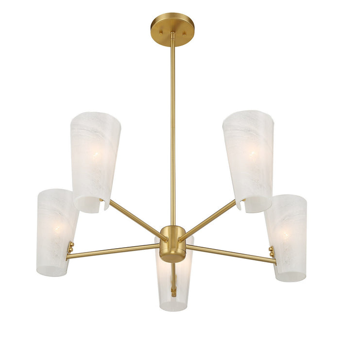 Meridian M100130NB Four Light Chandelier, Natural Brass
